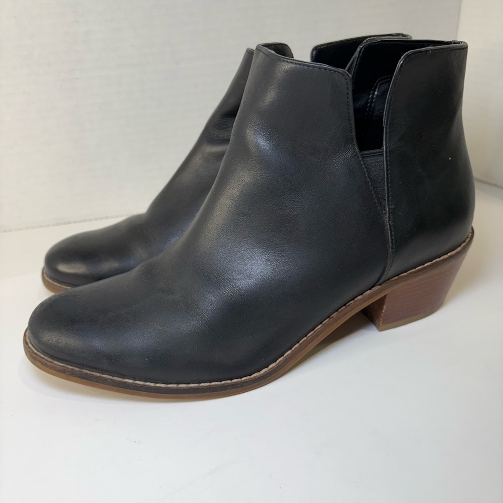 COLE HAAN Women's 7B Black Leather Abbot Pull On Block Heel Ankle Boots